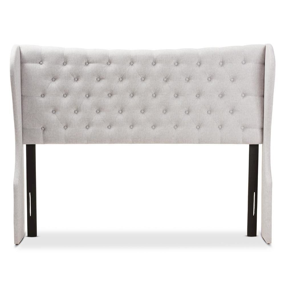 Greyish Beige Fabric Button-Tufted King Size Winged Headboard. Picture 8