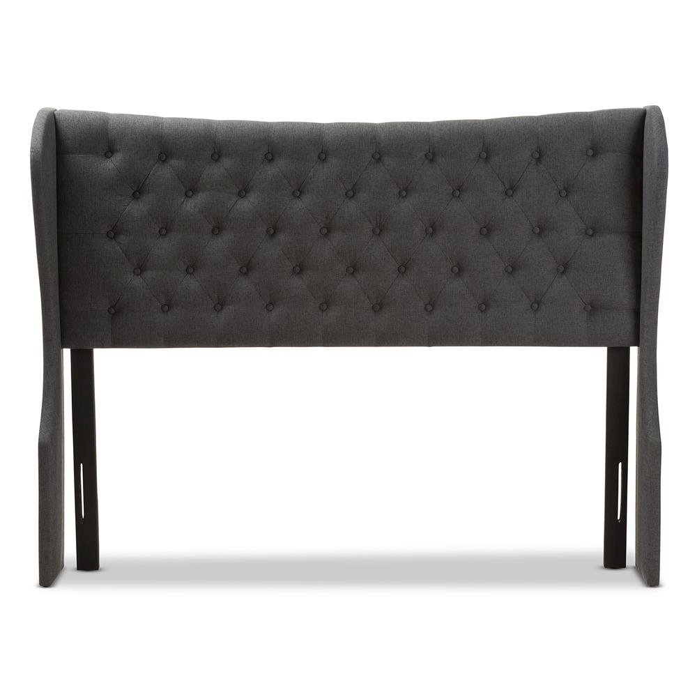 Dark Grey Fabric Button-Tufted Queen Size Winged Headboard. Picture 8