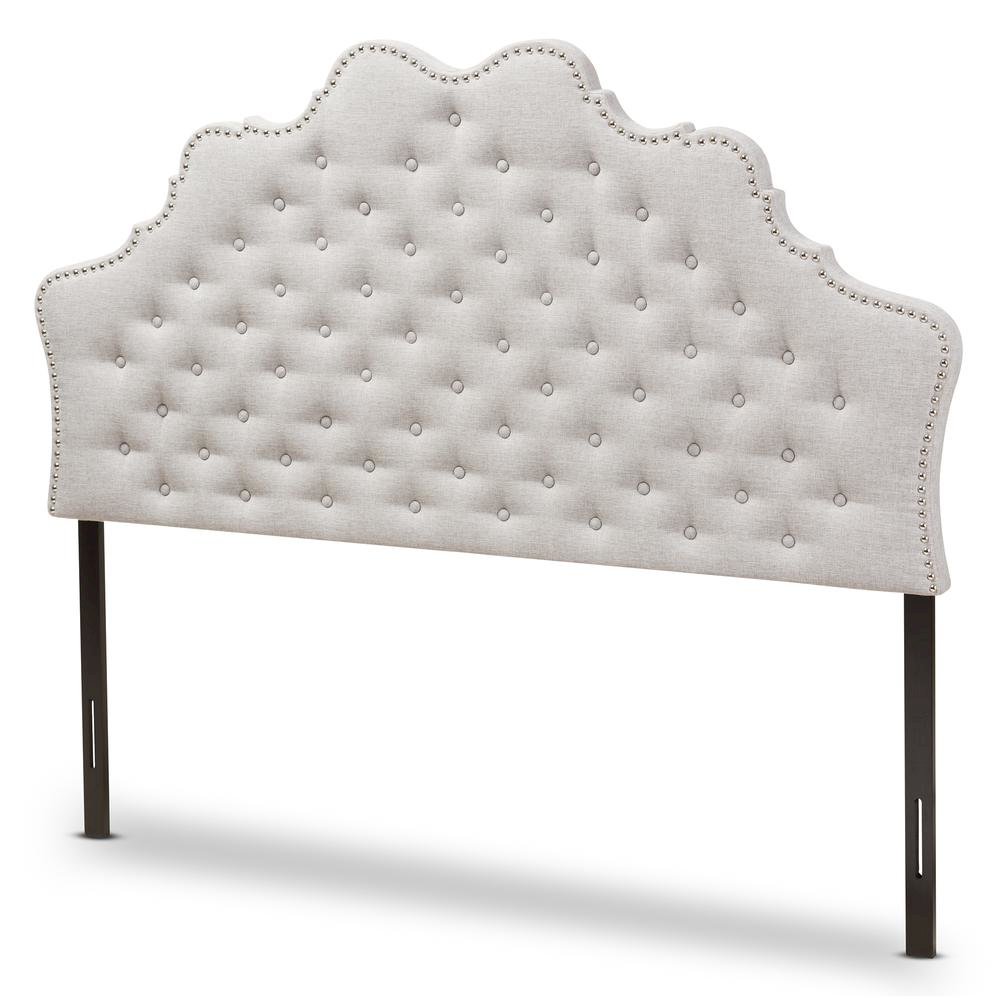 Hilda Modern and Contemporary Greyish Beige Fabric Queen Size Headboard. Picture 7