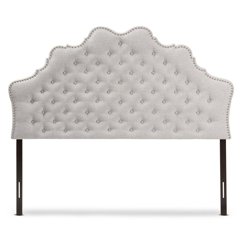Hilda Modern and Contemporary Greyish Beige Fabric Queen Size Headboard. Picture 8