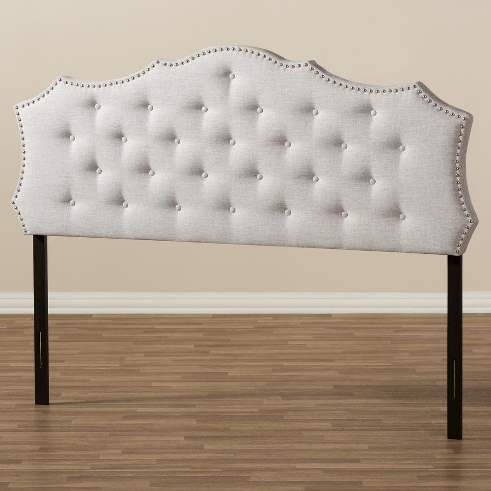 Aurora Modern and Contemporary Greyish Beige Fabric Queen Size Headboard. Picture 11