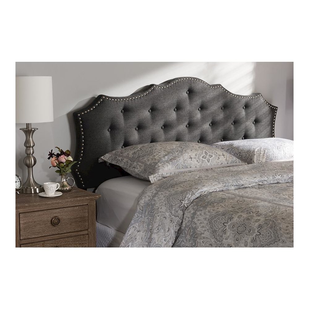 Aurora Modern and Contemporary Dark Grey Fabric King Size Headboard. Picture 4