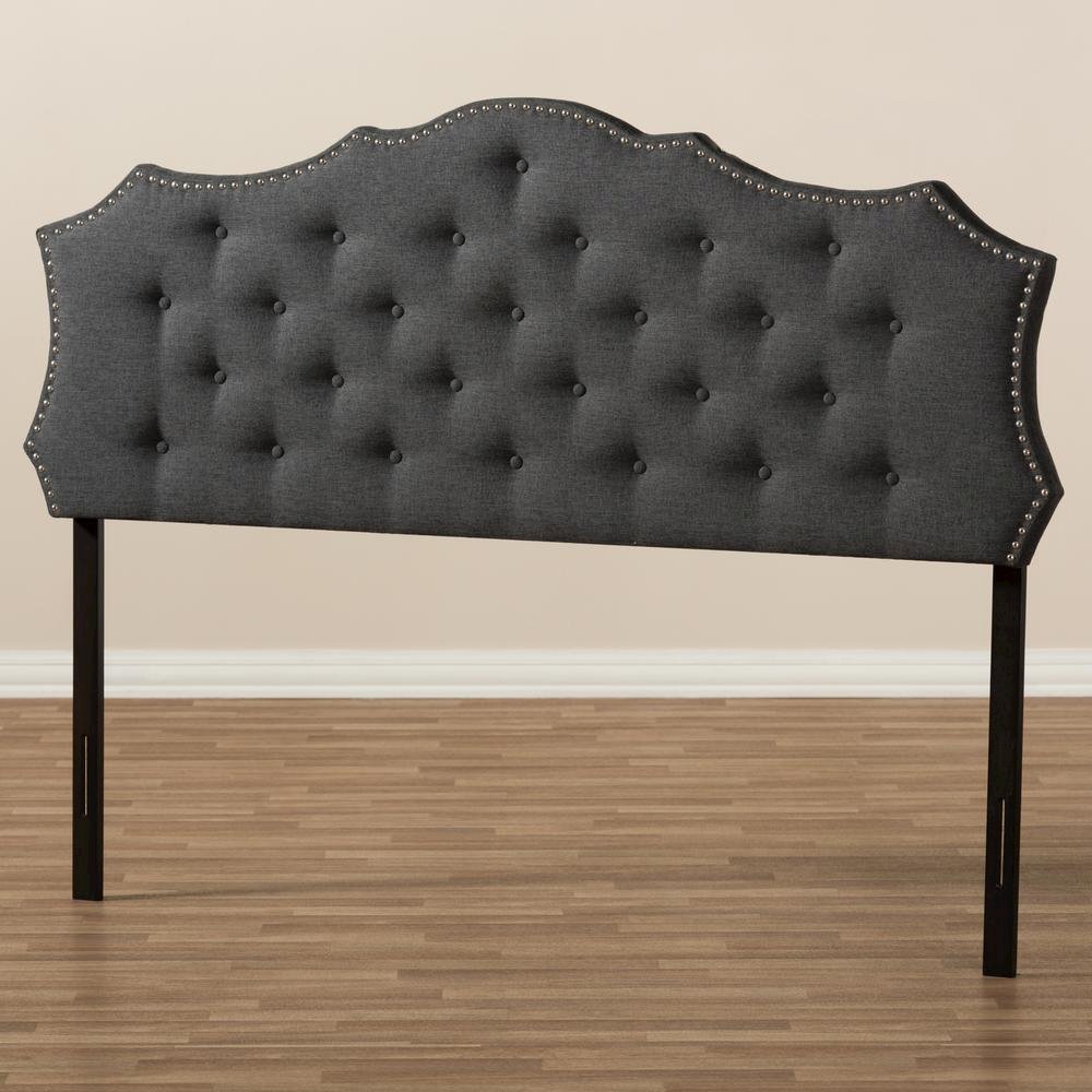Aurora Modern and Contemporary Dark Grey Fabric King Size Headboard. Picture 11