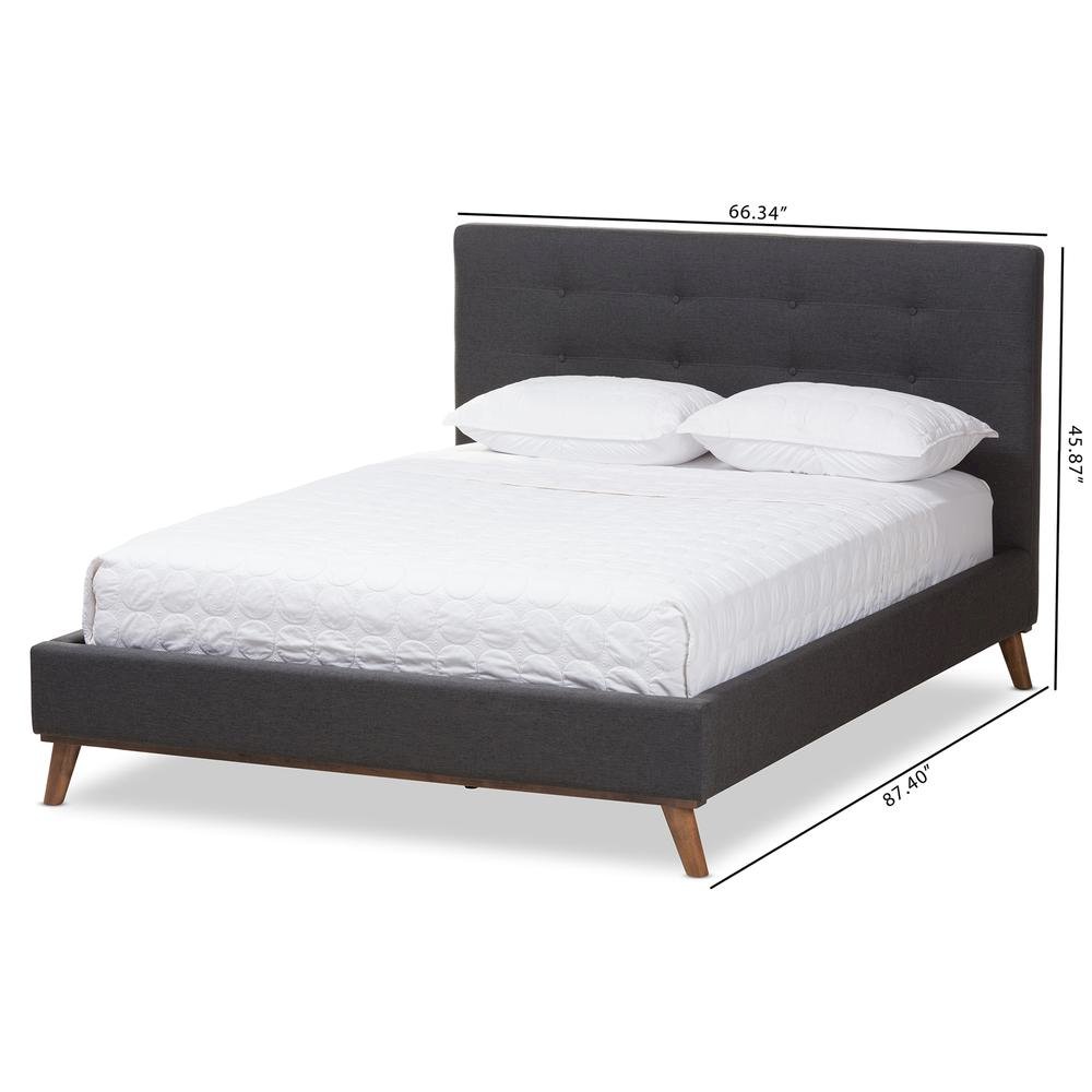 Valencia Mid-Century Modern Dark Grey Fabric Queen Size Platform Bed. Picture 20