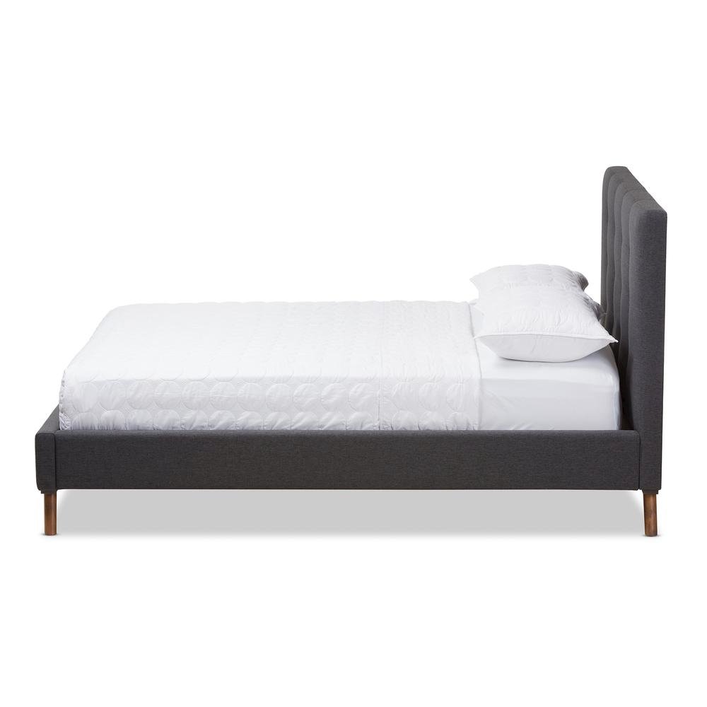 Valencia Mid-Century Modern Dark Grey Fabric Queen Size Platform Bed. Picture 12