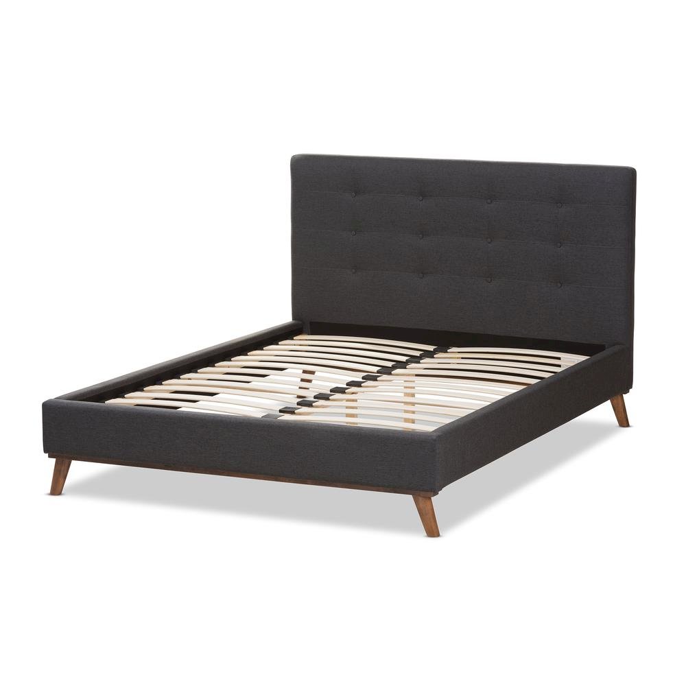 Valencia Mid-Century Modern Dark Grey Fabric Queen Size Platform Bed. Picture 13