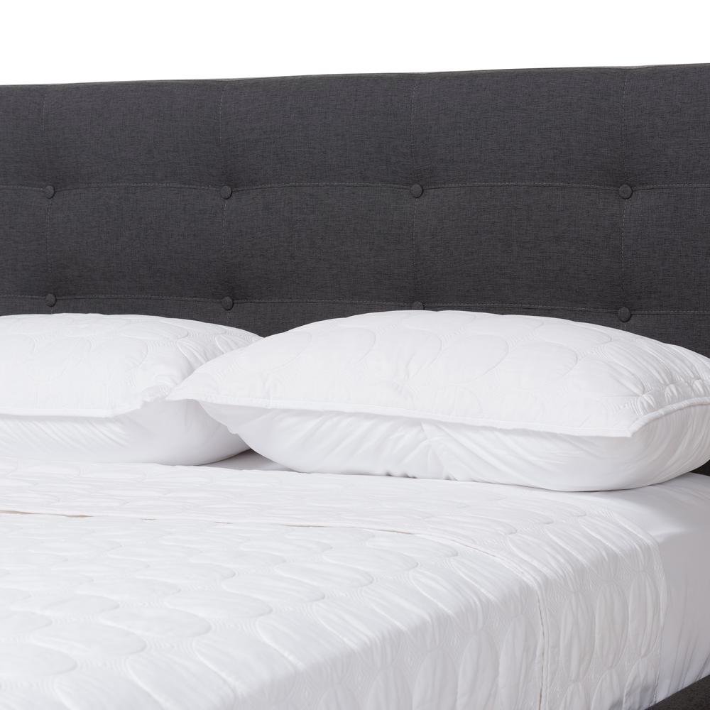 Valencia Mid-Century Modern Dark Grey Fabric Queen Size Platform Bed. Picture 15