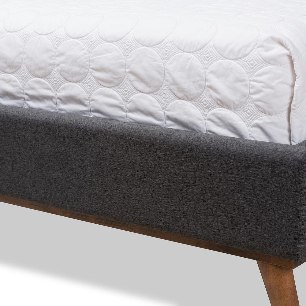 Valencia Mid-Century Modern Dark Grey Fabric Queen Size Platform Bed. Picture 16