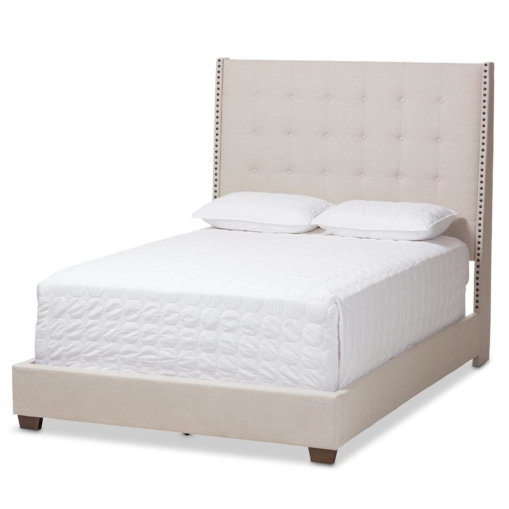 Georgette Modern and Contemporary Light Beige Fabric Upholstered King Size Bed. Picture 10