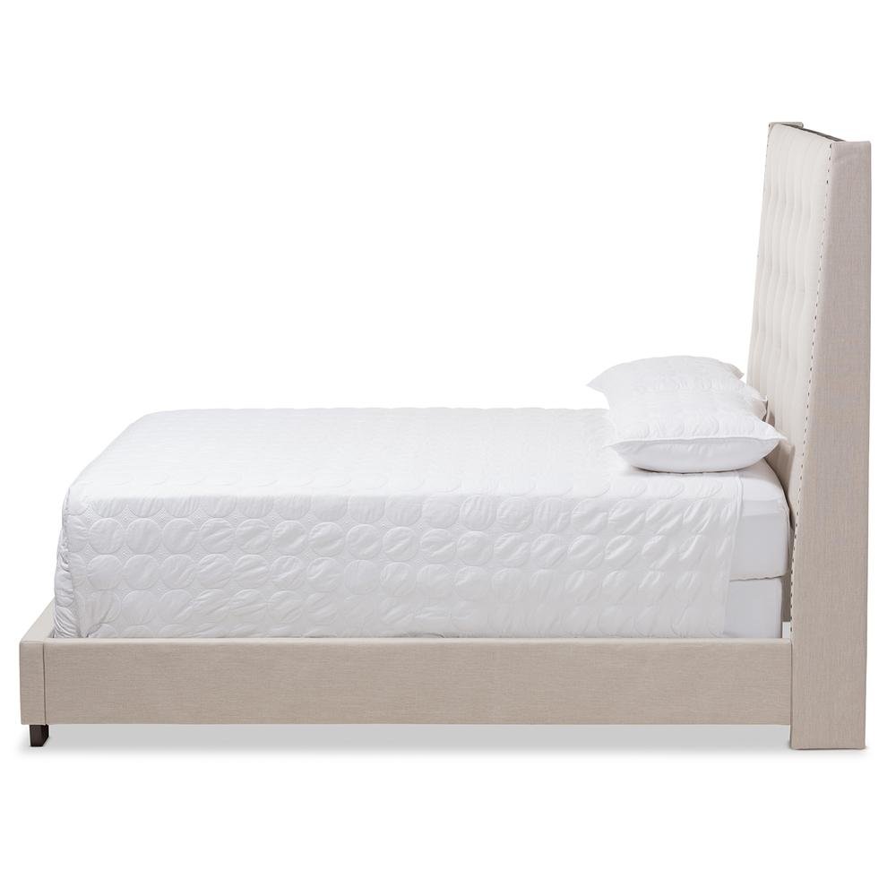Georgette Modern and Contemporary Light Beige Fabric Upholstered King Size Bed. Picture 11