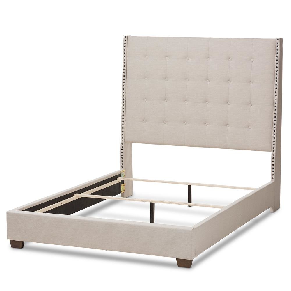 Georgette Modern and Contemporary Light Beige Fabric Upholstered King Size Bed. Picture 12