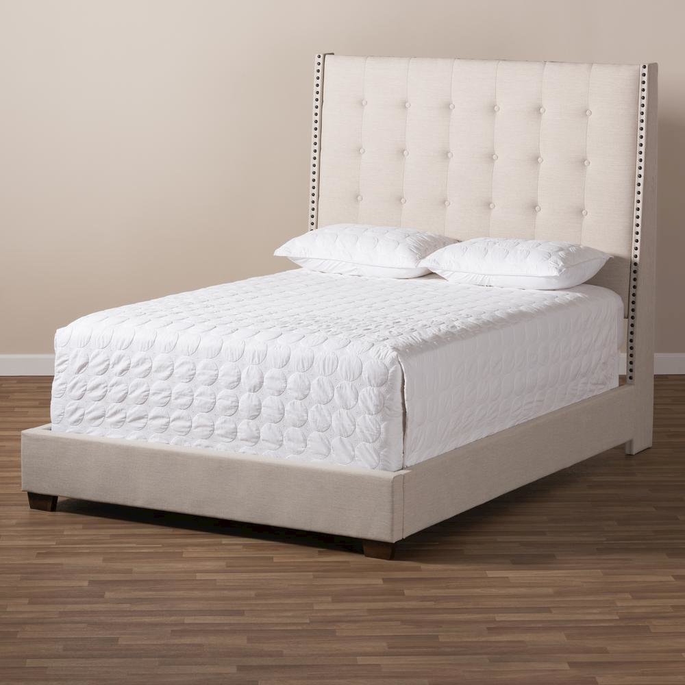 Georgette Modern and Contemporary Light Beige Fabric Upholstered King Size Bed. Picture 16