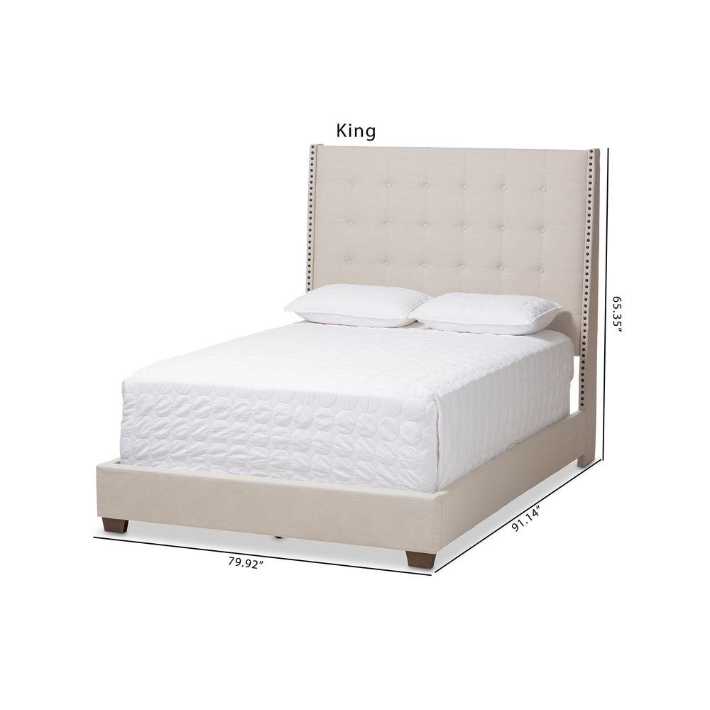 Georgette Modern and Contemporary Light Beige Fabric Upholstered King Size Bed. Picture 18