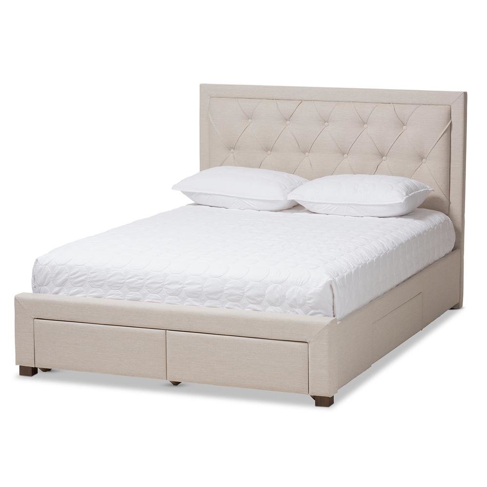 Light Beige Fabric Upholstered King Size Storage Bed. Picture 15