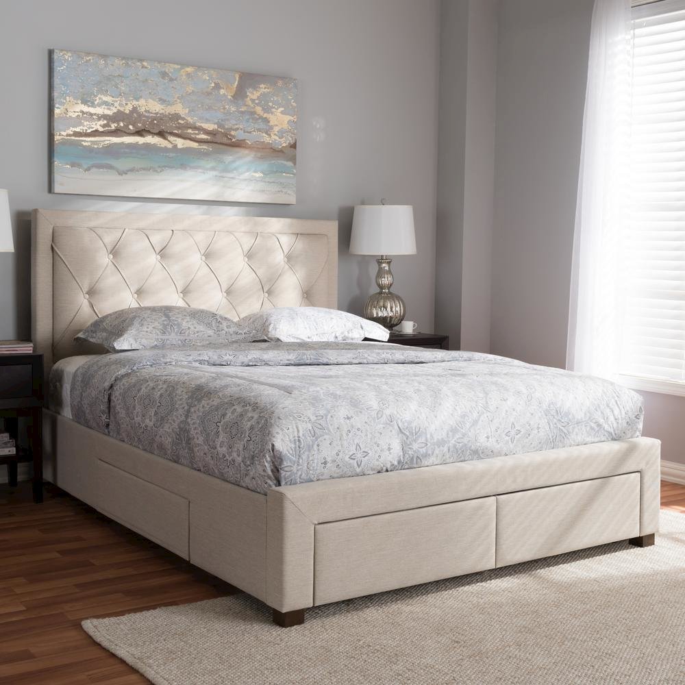 Light Beige Fabric Upholstered King Size Storage Bed. Picture 24
