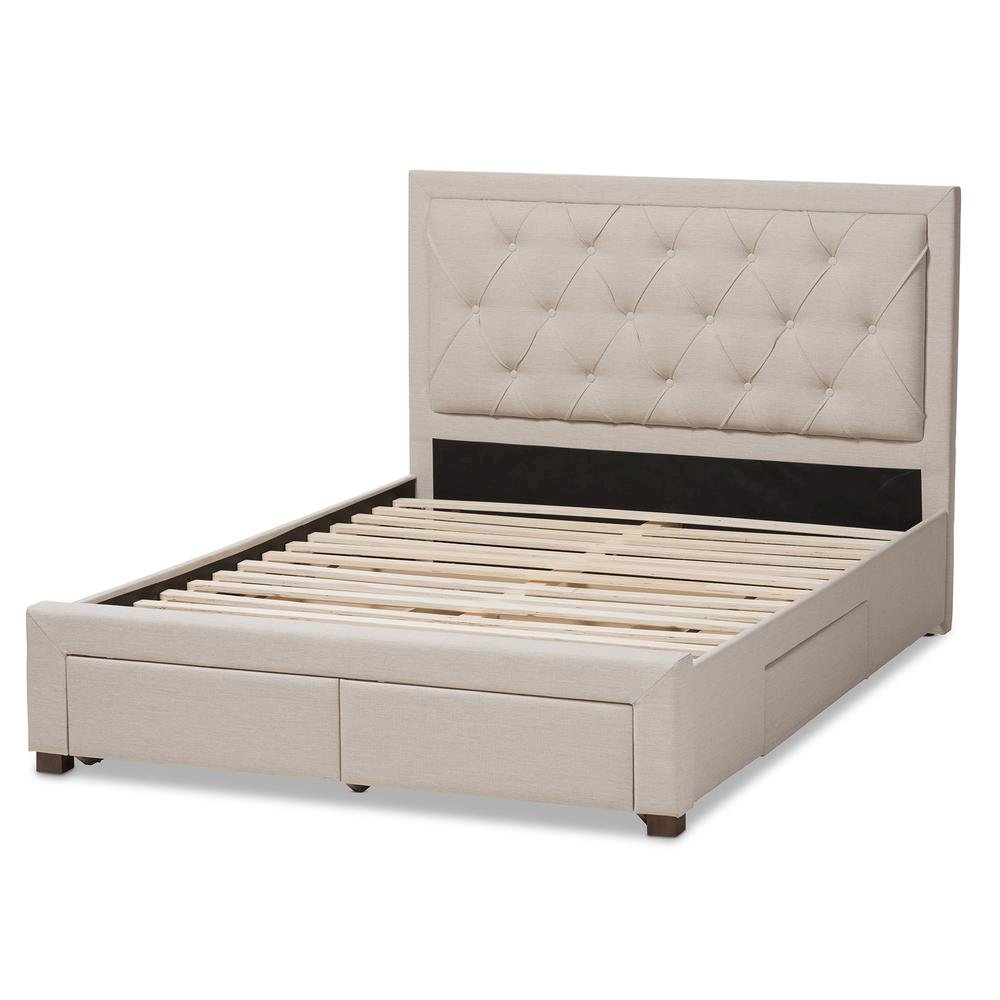 Light Beige Fabric Upholstered King Size Storage Bed. Picture 18