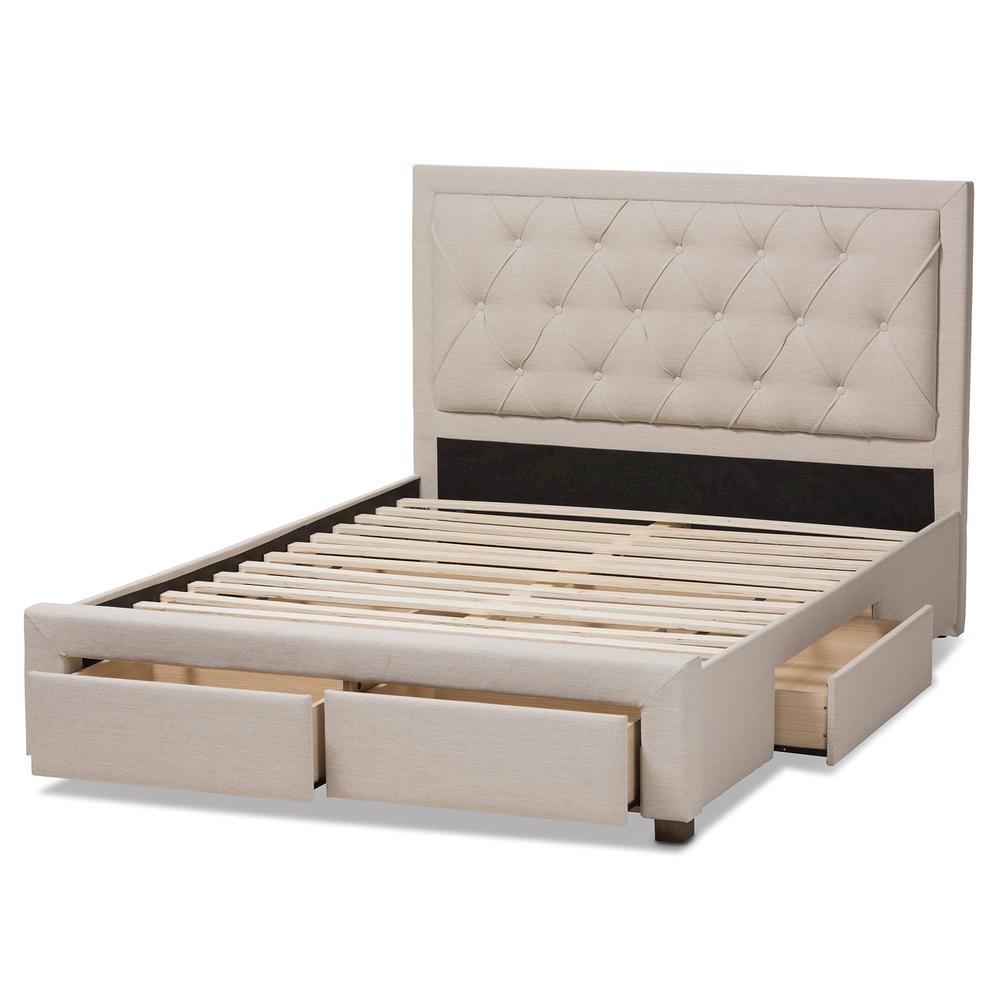 Light Beige Fabric Upholstered King Size Storage Bed. Picture 19