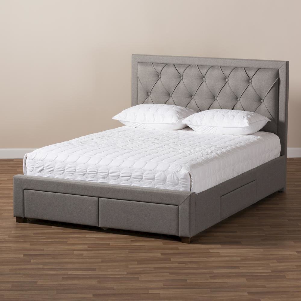 Light Grey Fabric Upholstered King Size Storage Bed. Picture 26