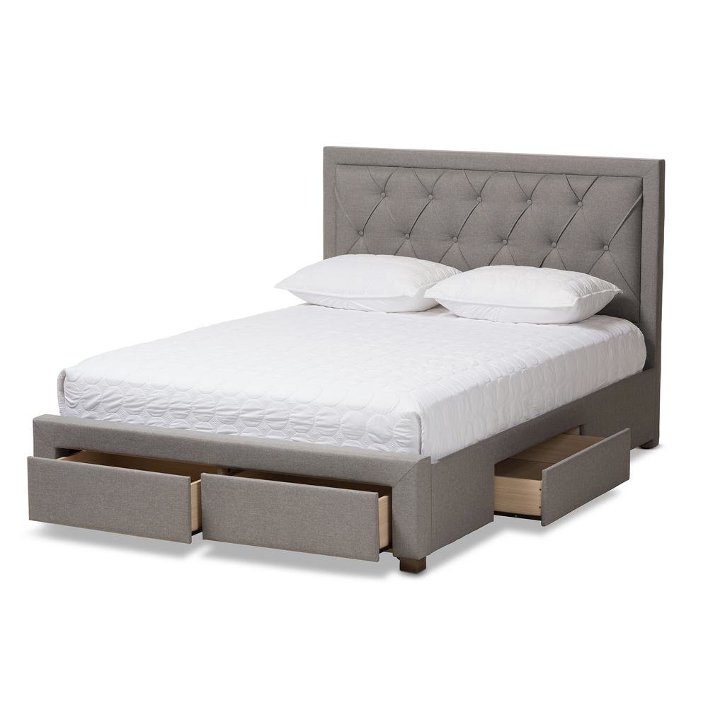 Light Grey Fabric Upholstered King Size Storage Bed. Picture 16