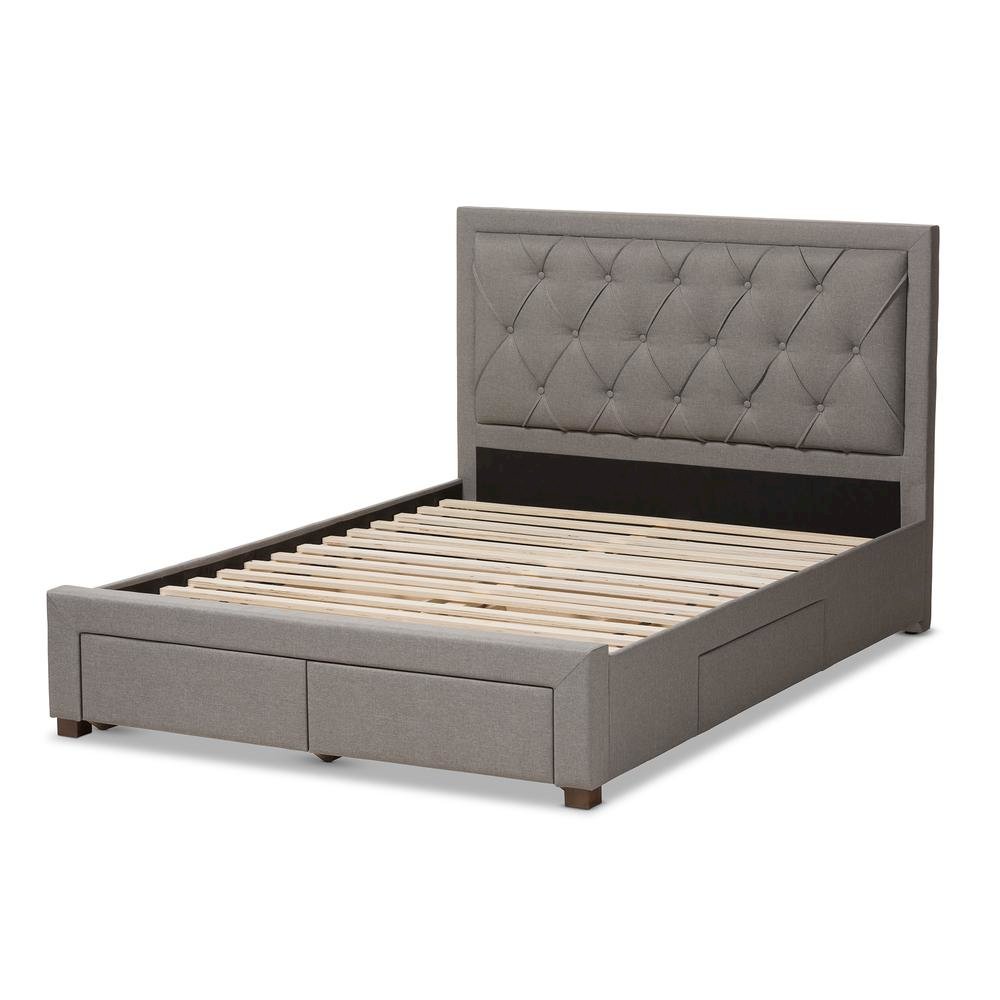 Light Grey Fabric Upholstered King Size Storage Bed. Picture 18