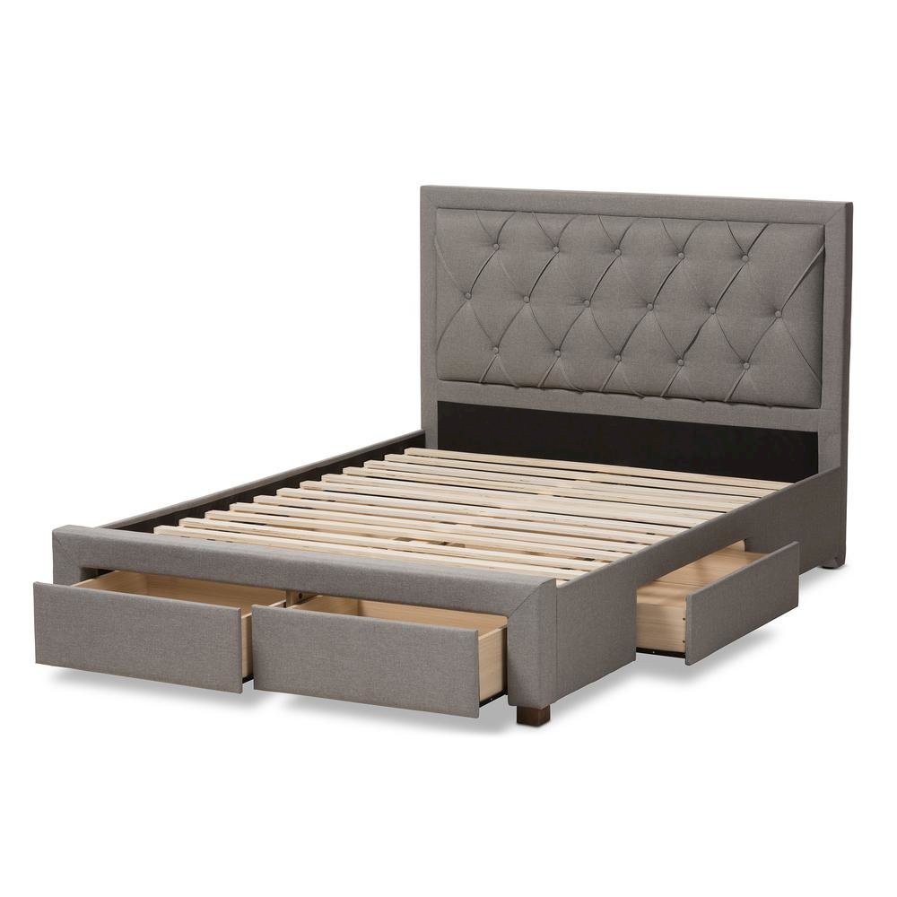Light Grey Fabric Upholstered King Size Storage Bed. Picture 19