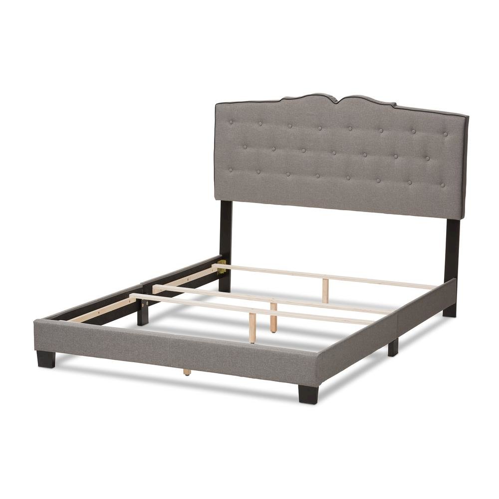 Vivienne Modern and Contemporary Light Grey Fabric Upholstered Queen Size Bed. Picture 13
