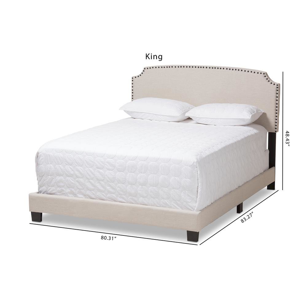 Odette Modern and Contemporary Light Beige Fabric Upholstered Queen Size Bed. Picture 20