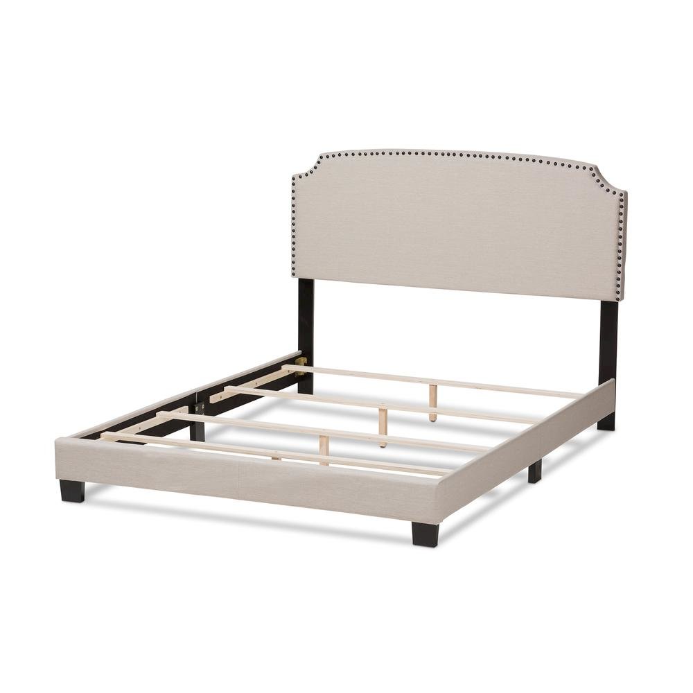 Odette Modern and Contemporary Light Beige Fabric Upholstered Queen Size Bed. Picture 13