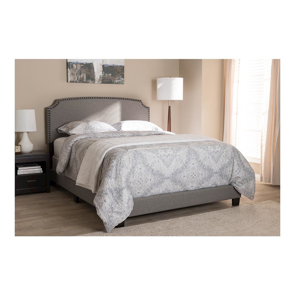 Odette Modern and Contemporary Light Grey Fabric Upholstered Queen Size Bed. Picture 6