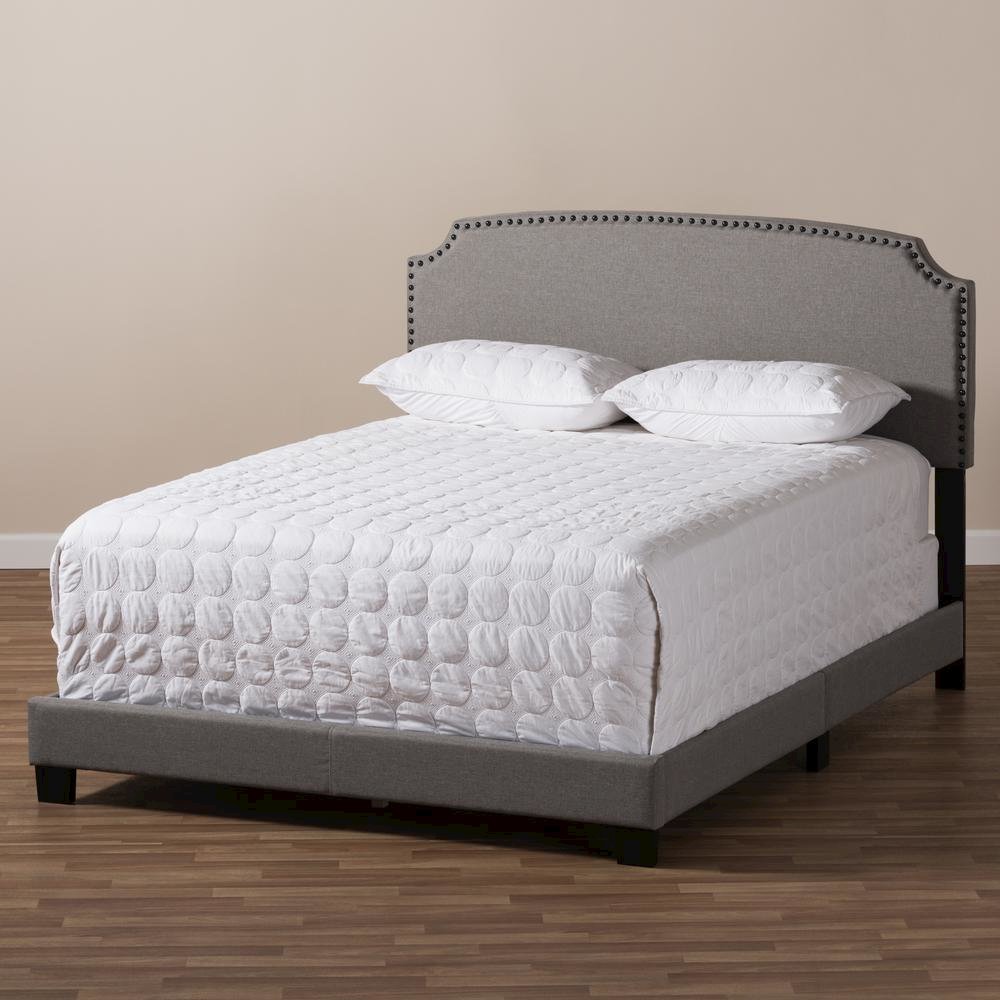 Odette Modern and Contemporary Light Grey Fabric Upholstered Queen Size Bed. Picture 17