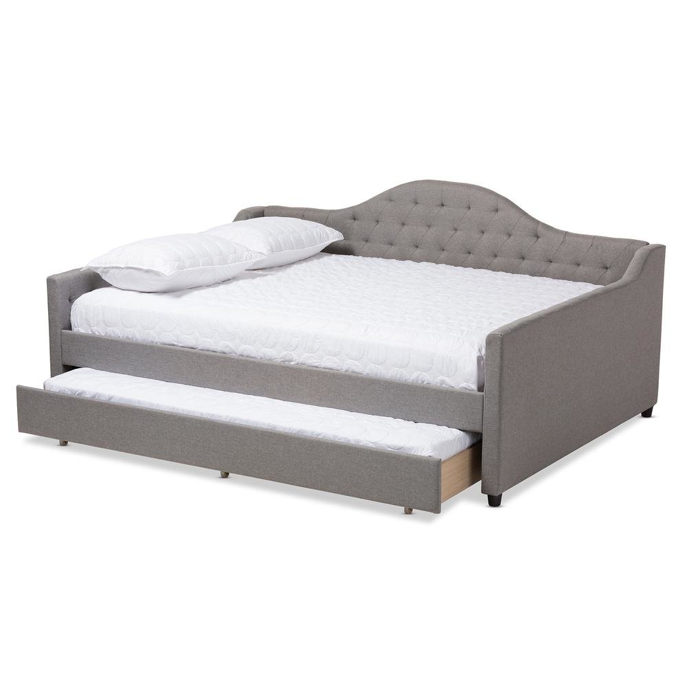 Grey Fabric Upholstered Queen Size Daybed with Trundle. Picture 13