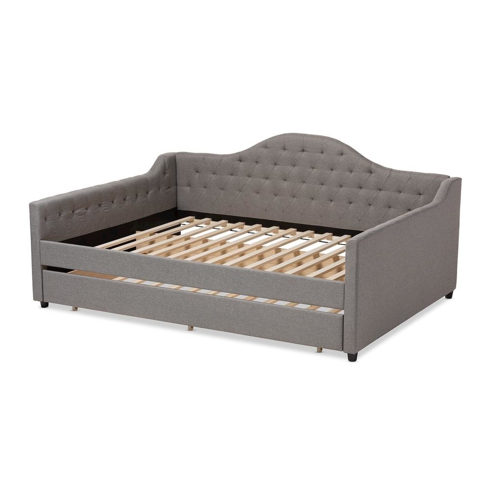 Grey Fabric Upholstered Queen Size Daybed with Trundle. Picture 15