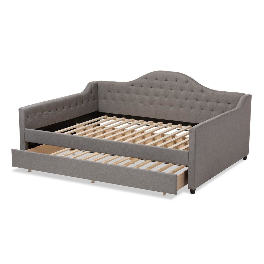 Grey Fabric Upholstered Queen Size Daybed with Trundle. Picture 16