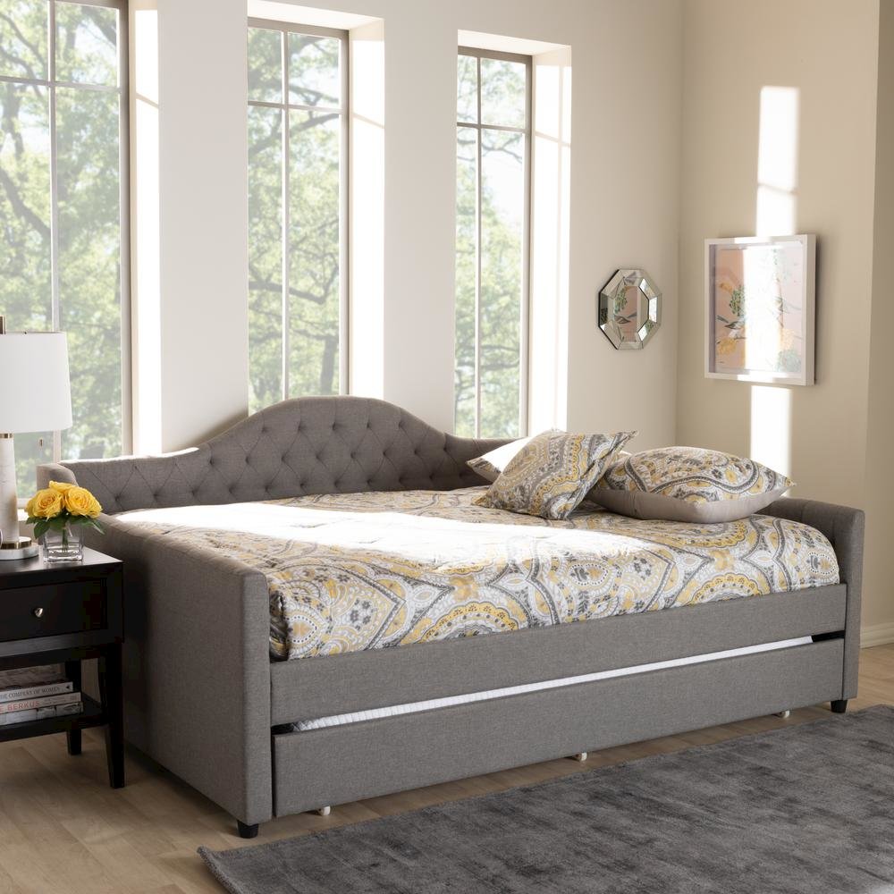 Grey Fabric Upholstered Queen Size Daybed with Trundle. Picture 18