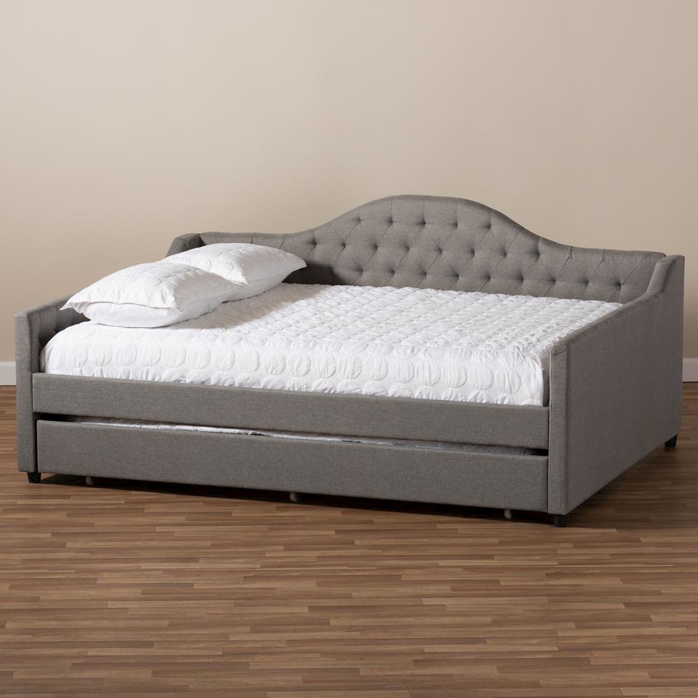 Grey Fabric Upholstered Queen Size Daybed with Trundle. Picture 20