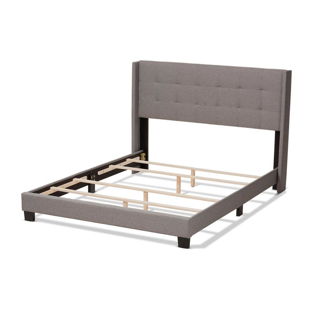 Lisette Modern and Contemporary Grey Fabric Upholstered King Size Bed. Picture 10