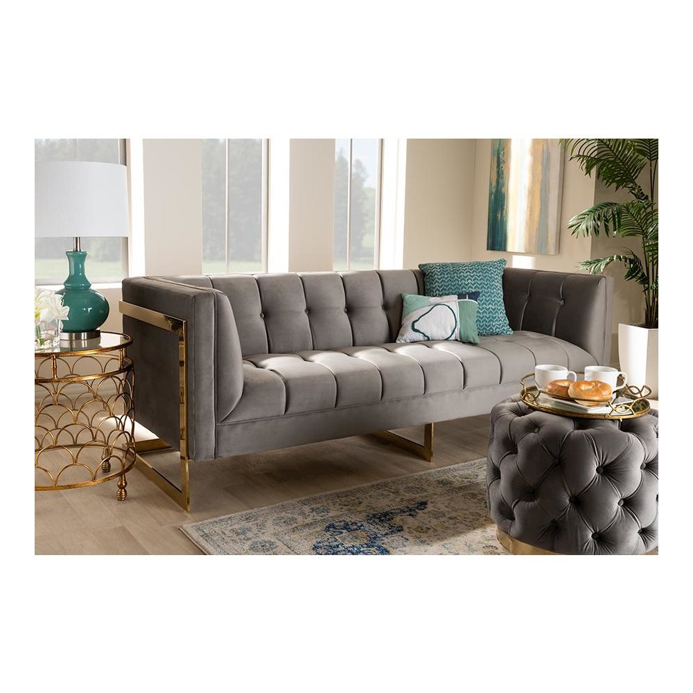 Button Tufted Sofa with Gold-Tone Frame. Picture 21