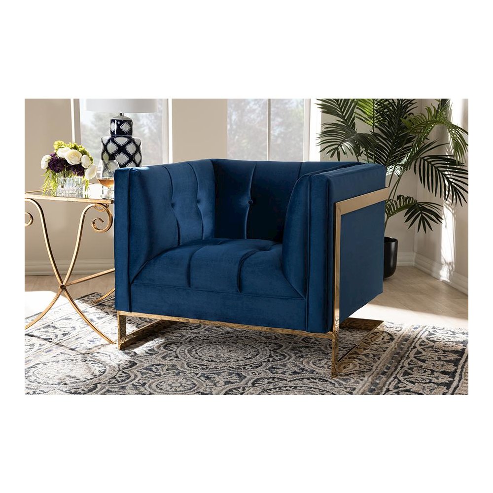 Button Tufted Armchair with Gold-Tone Frame. Picture 21
