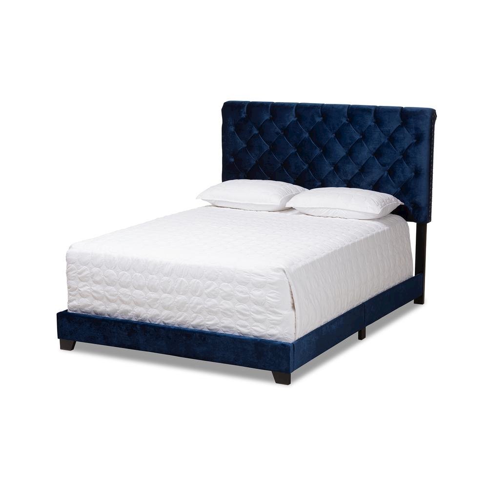 Baxton Studio Candace Luxe and Glamour Navy Velvet Upholstered Queen Size Bed. Picture 11
