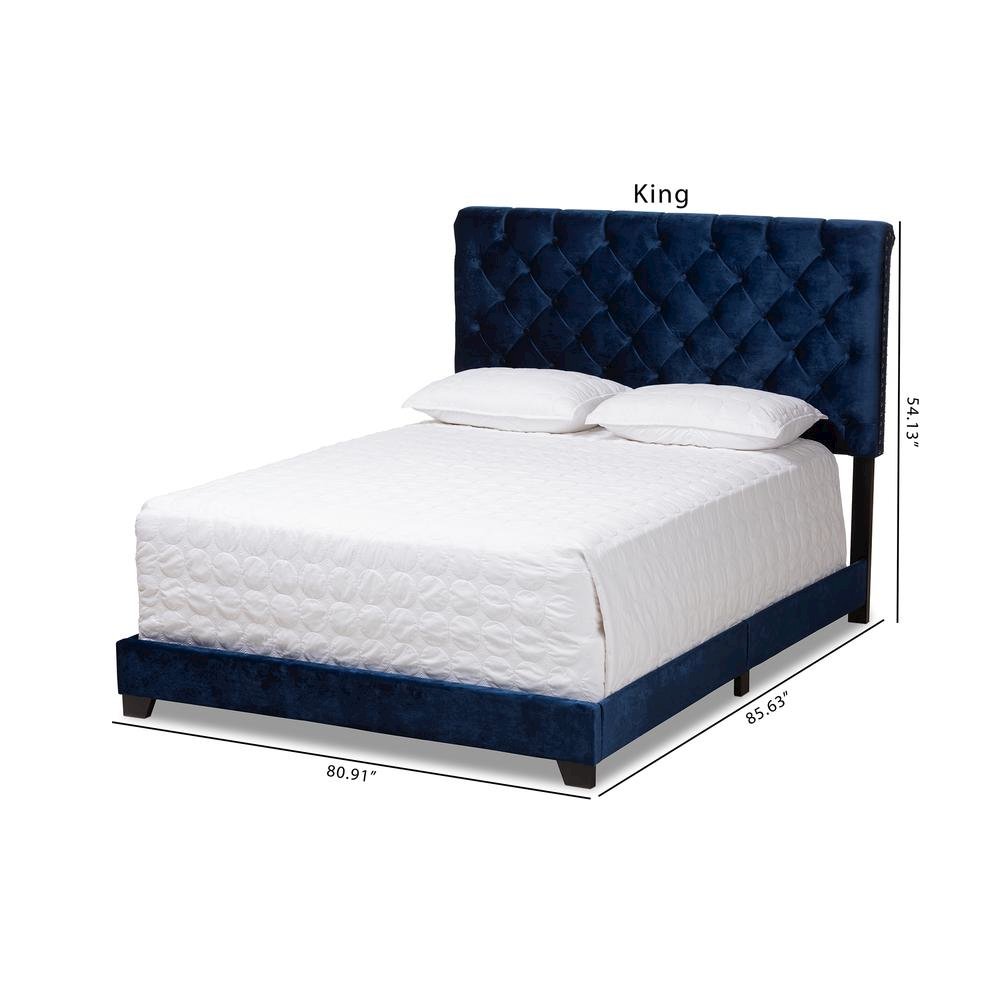 Baxton Studio Candace Luxe and Glamour Navy Velvet Upholstered Queen Size Bed. Picture 20