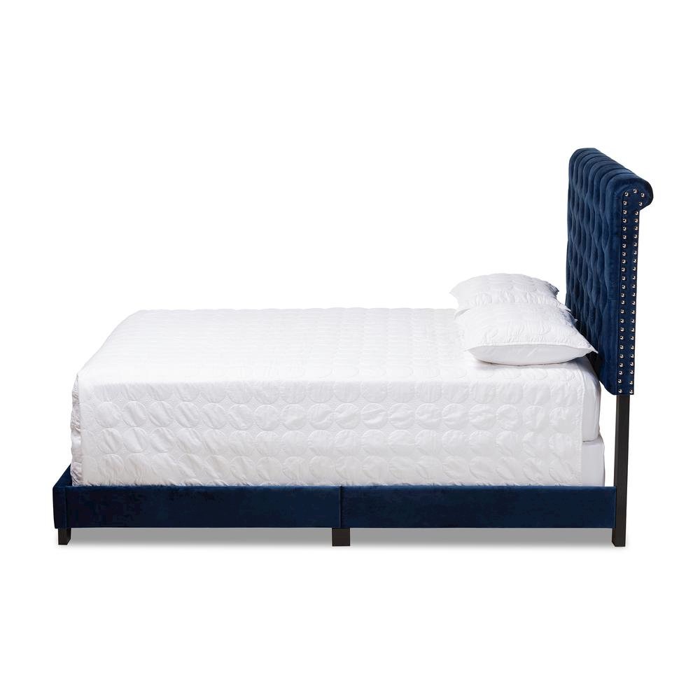 Baxton Studio Candace Luxe and Glamour Navy Velvet Upholstered Queen Size Bed. Picture 12