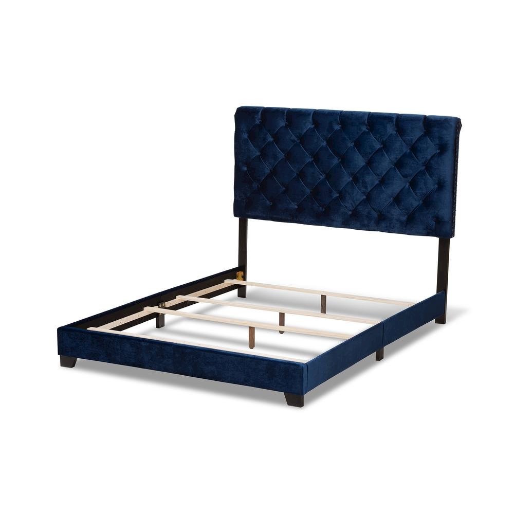 Baxton Studio Candace Luxe and Glamour Navy Velvet Upholstered Queen Size Bed. Picture 13