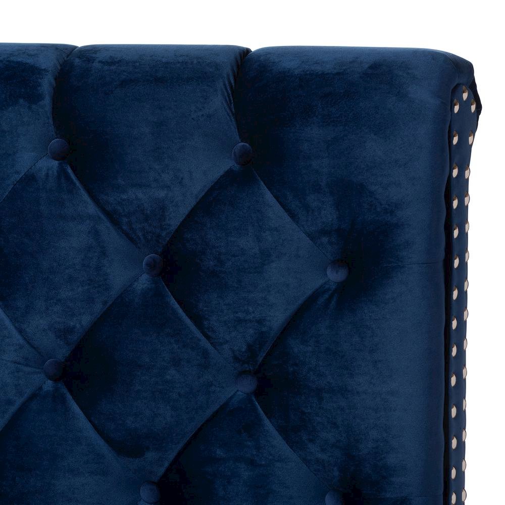 Baxton Studio Candace Luxe and Glamour Navy Velvet Upholstered Queen Size Bed. Picture 14