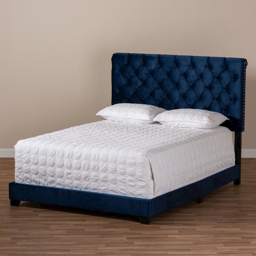 Baxton Studio Candace Luxe and Glamour Navy Velvet Upholstered Queen Size Bed. Picture 17