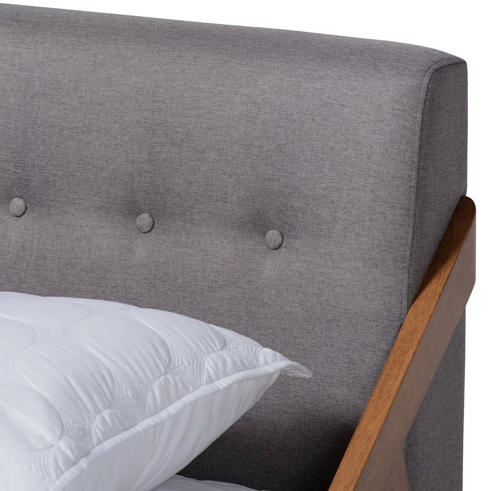 Sante Mid-Century Modern Grey Fabric Upholstered Wood Queen Size Platform Bed. Picture 14
