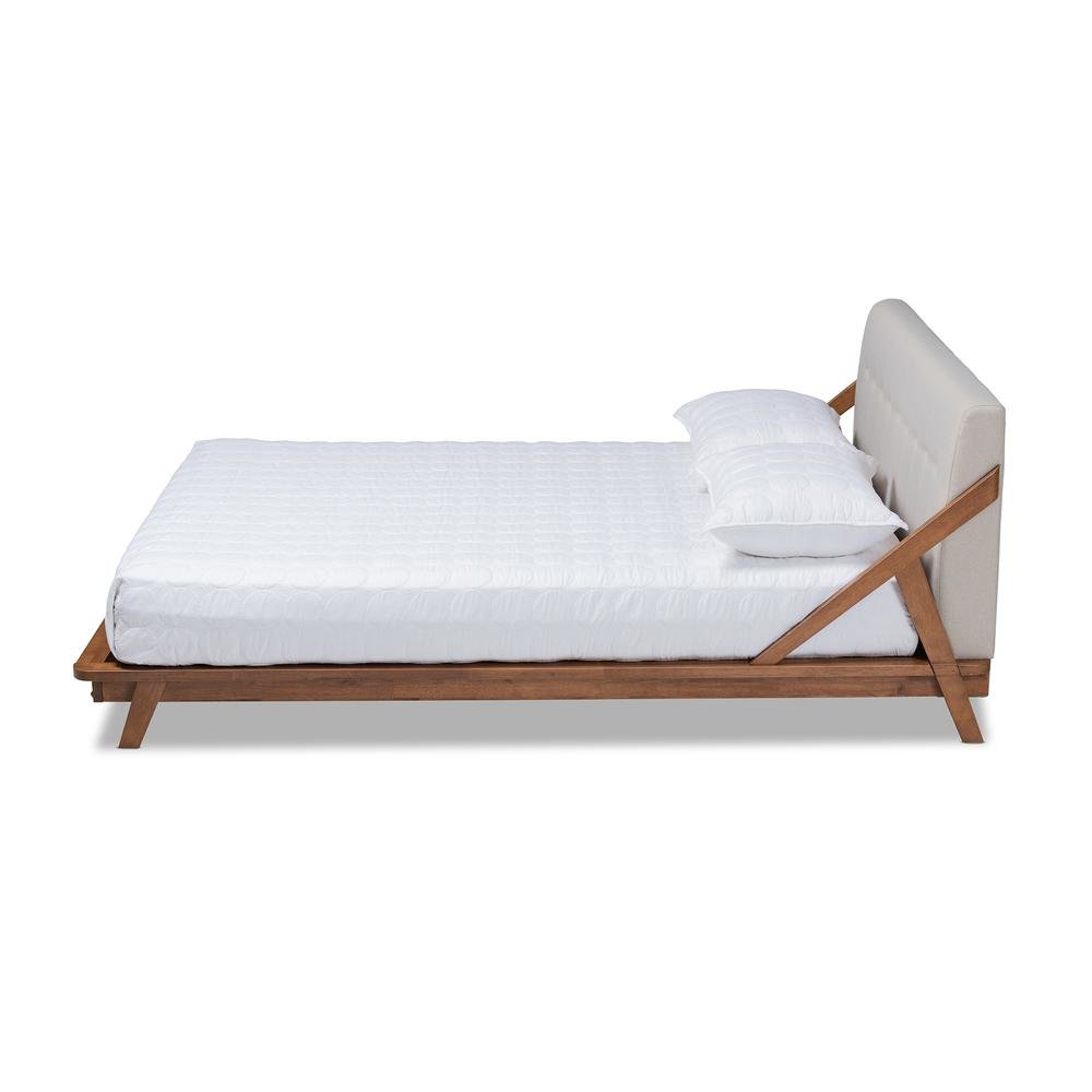 Light Beige Fabric Upholstered Wood Queen Size Platform Bed. Picture 12