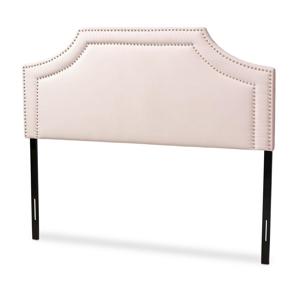 Light Pink Velvet Fabric Upholstered Queen Size Headboard. Picture 9