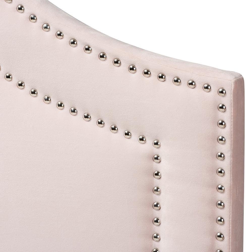 Light Pink Velvet Fabric Upholstered Queen Size Headboard. Picture 11