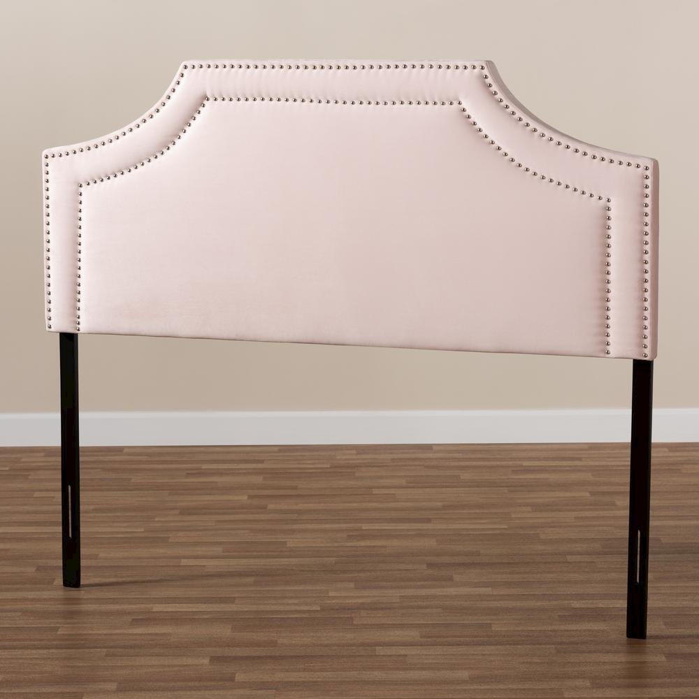 Light Pink Velvet Fabric Upholstered Queen Size Headboard. Picture 13