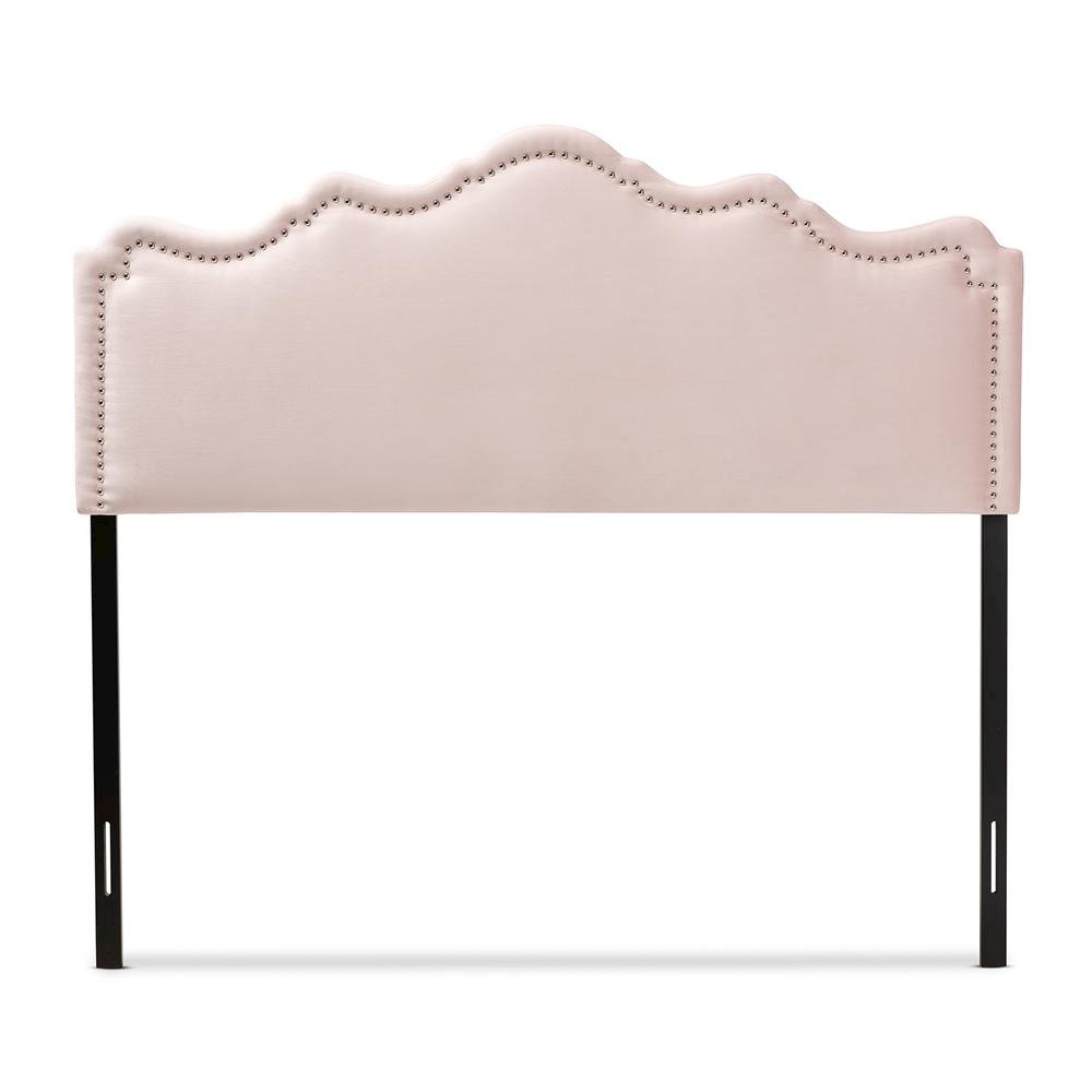 Light Pink Velvet Fabric Upholstered Queen Size Headboard. Picture 10